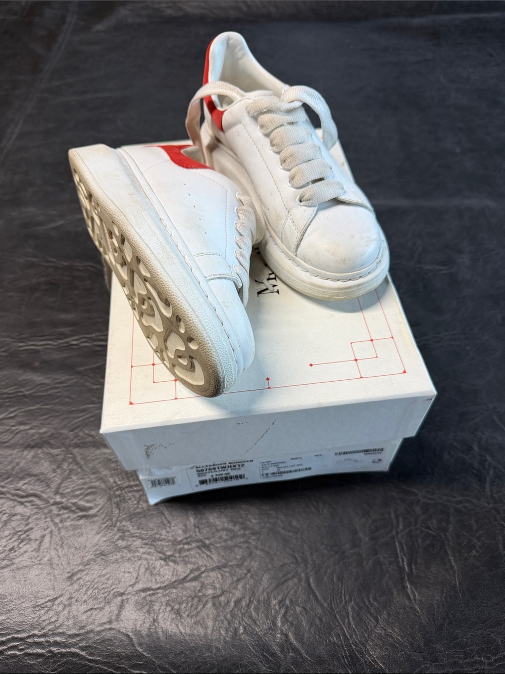 Alexander McQueen Kids White Leather Sneakers with Red Heel Tab